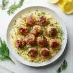 Greek Chicken Meatballs with Lemon Orzo Recipe