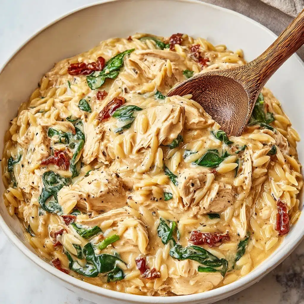 Slow Cooker Creamy Tuscan Chicken Orzo Recipe - Recipe Image