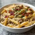 Loaded turkey Bacon Cheeseburger Alfredo Pasta Recipe