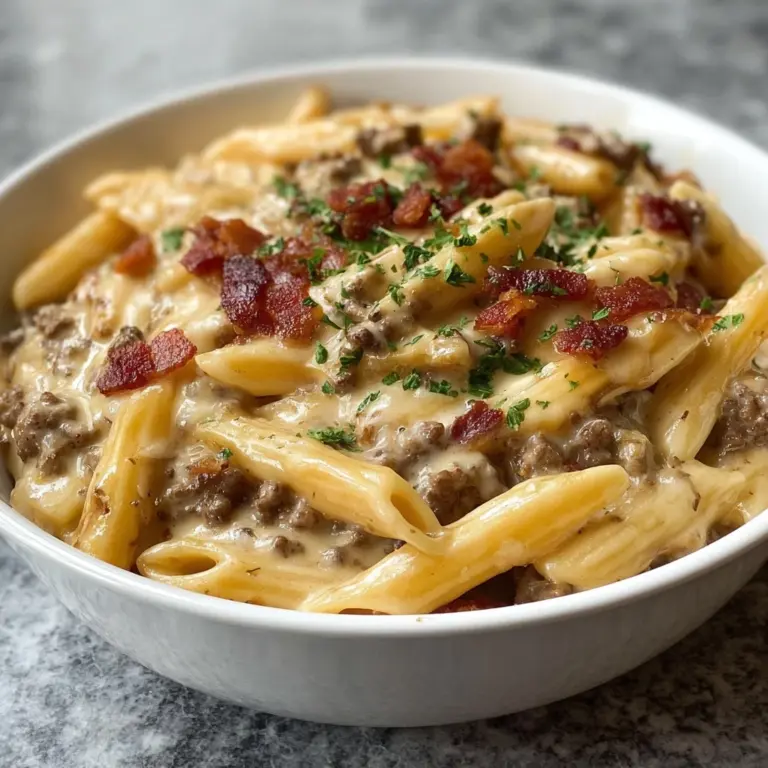 Loaded turkey Bacon Cheeseburger Alfredo Pasta Recipe