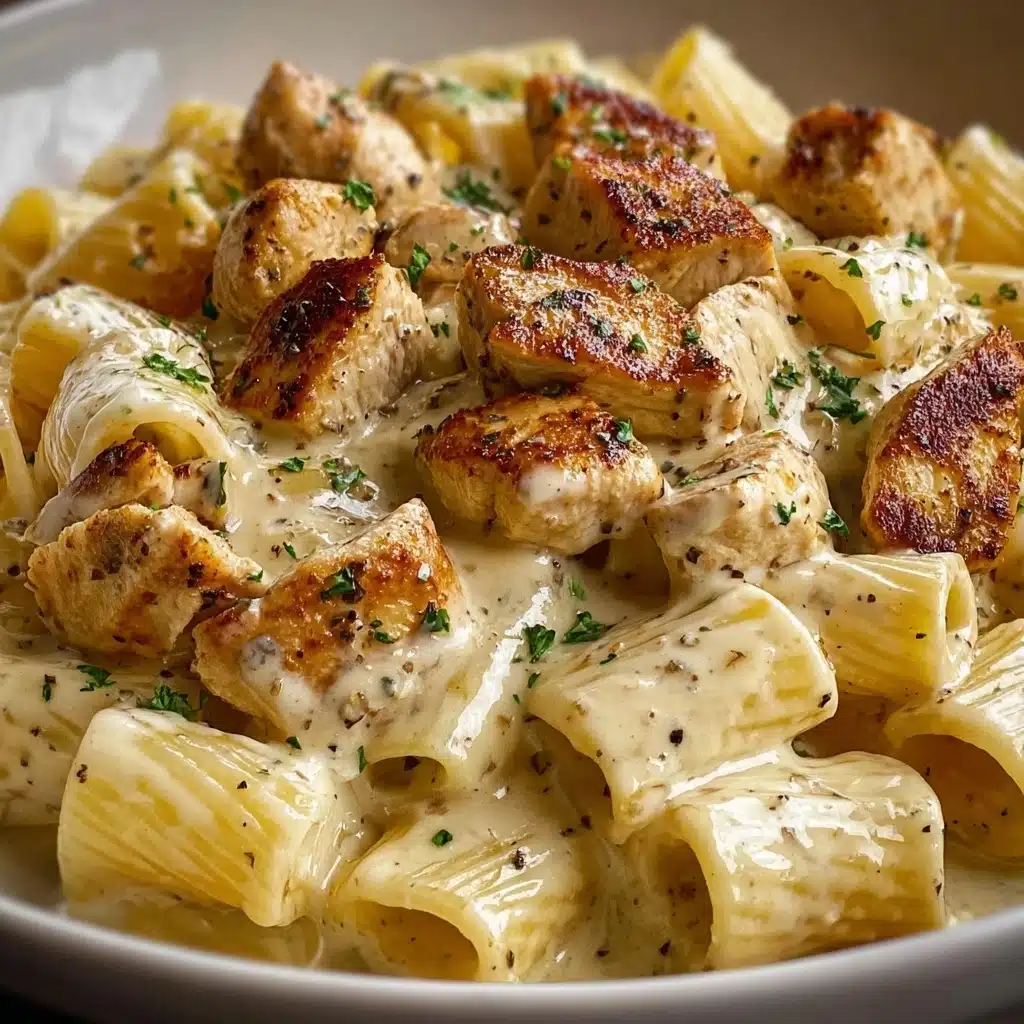 Creamy Garlic Butter Chicken and Rigatoni in Parmesan Sauce Recipe - Recipe Image