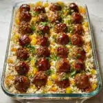 Honey Garlic Meatball Rice Bake Recipe