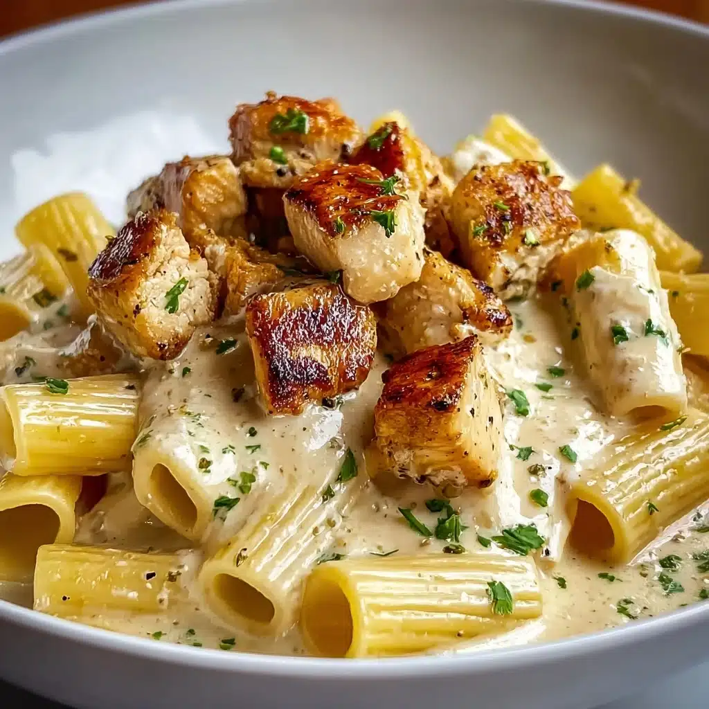 Creamy Garlic Butter Chicken and Rigatoni in Parmesan Sauce Recipe - Recipe Image