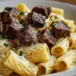 Garlic Butter Steak Tips with Cheesy Rigatoni Recipe