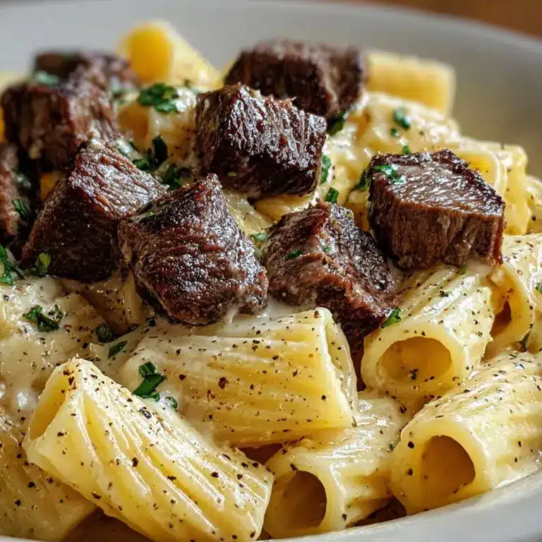 Garlic Butter Steak Tips with Cheesy Rigatoni Recipe