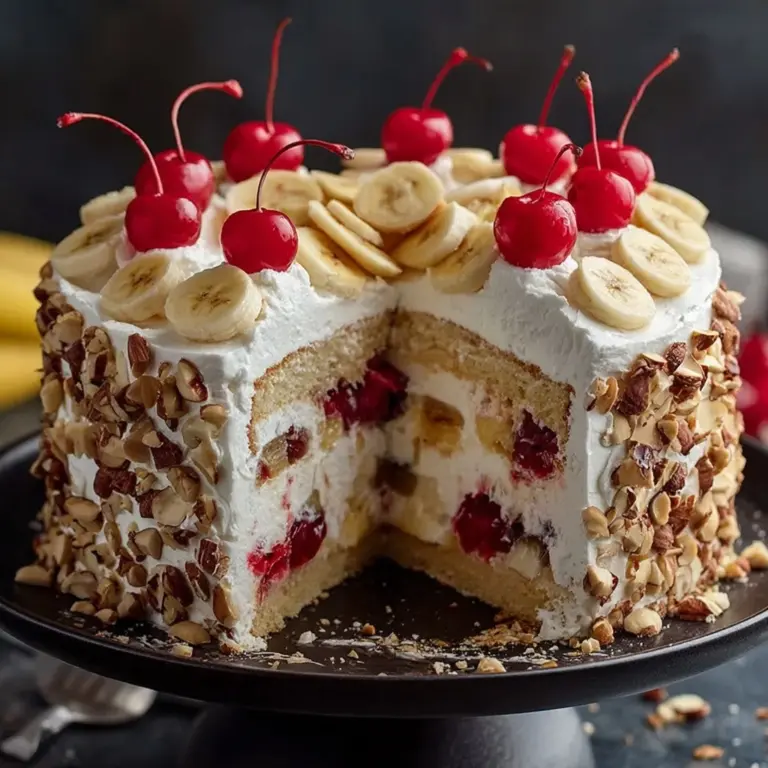 Easy Layered No-Bake Banana Split Cake with Graham Crust Recipe