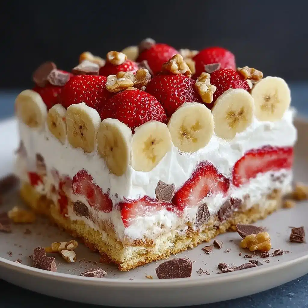 Easy Layered No-Bake Banana Split Cake with Graham Crust Recipe - Recipe Image
