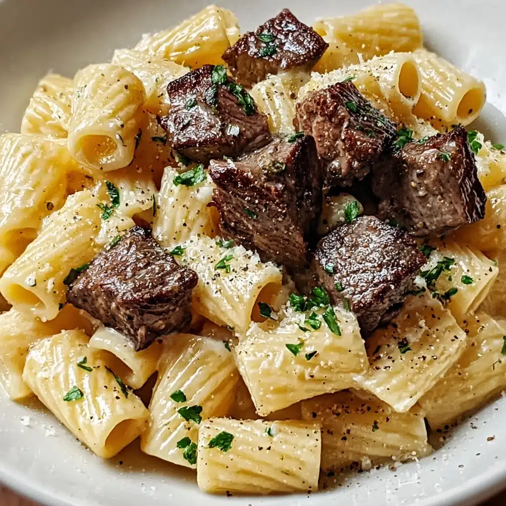 Garlic Butter Steak Tips with Cheesy Rigatoni Recipe - Recipe Image