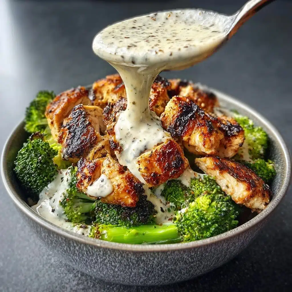 Grilled Chicken & Broccoli Bowls with Creamy Garlic Sauce Recipe
