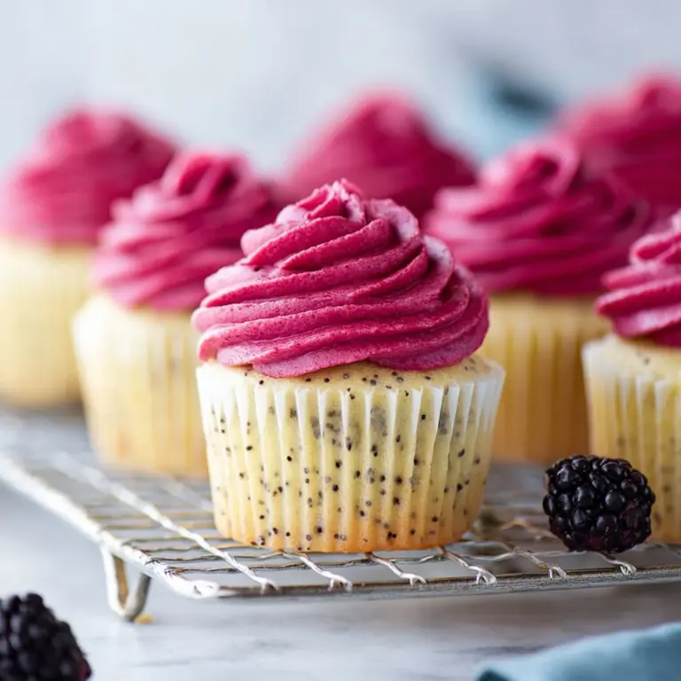 Lemon Poppy Seed Cupcakes with Blackberry Frosting Recipe