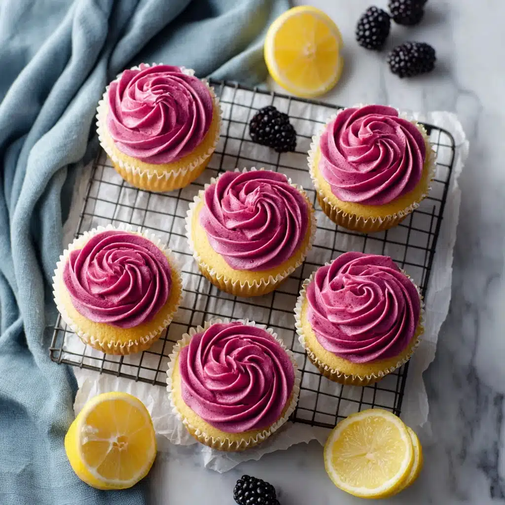 Lemon Poppy Seed Cupcakes with Blackberry Frosting Recipe - Recipe Image