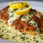 Lemon Pecorino Crusted Chicken with Creamy Lemon Sauce Recipe