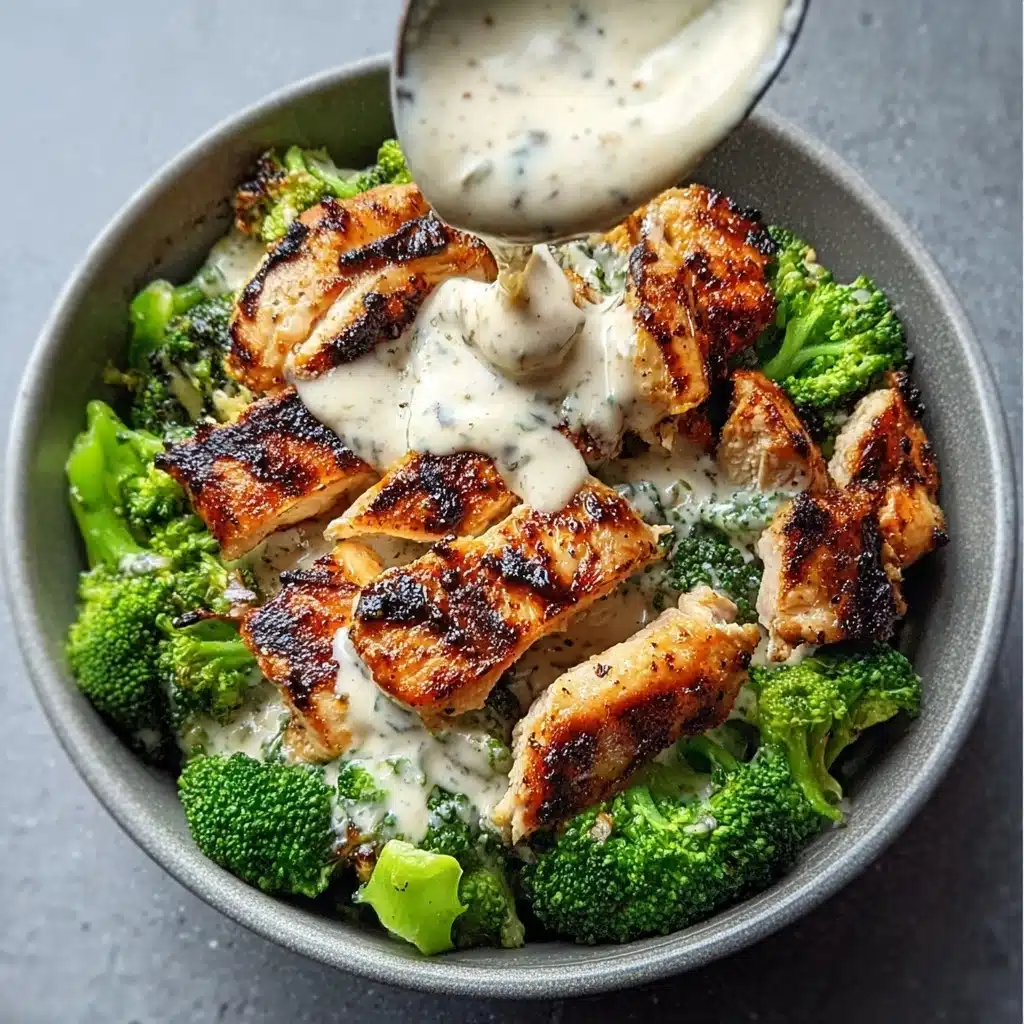 Grilled Chicken & Broccoli Bowls with Creamy Garlic Sauce Recipe