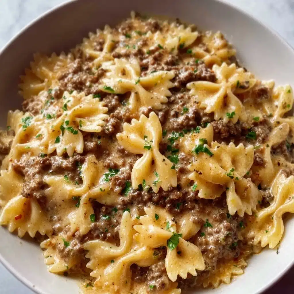 Creamy Parmesan Garlic Beef Bowtie Pasta Recipe - Recipe Image