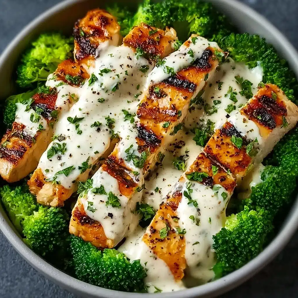 Grilled Chicken & Broccoli Bowls with Creamy Garlic Sauce Recipe