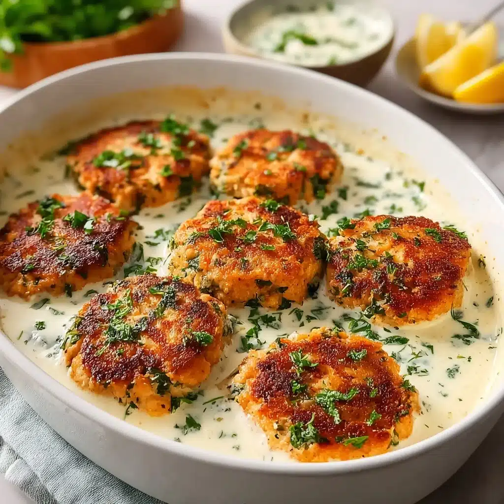 Salmon Patties with Creamy Lemon-Garlic Sauce Recipe - Recipe Image