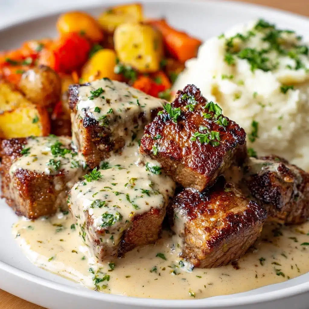 Garlic Butter Steak Bites with a Rich Parmesan Cream Sauce Recipe - Recipe Image