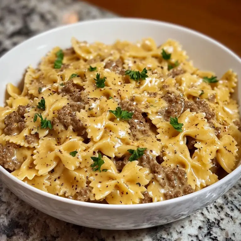 Creamy Parmesan Garlic Beef Bowtie Pasta Recipe