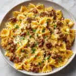 Cheesy Beef Bowtie Pasta with Garlic Butter Delights You! Recipe