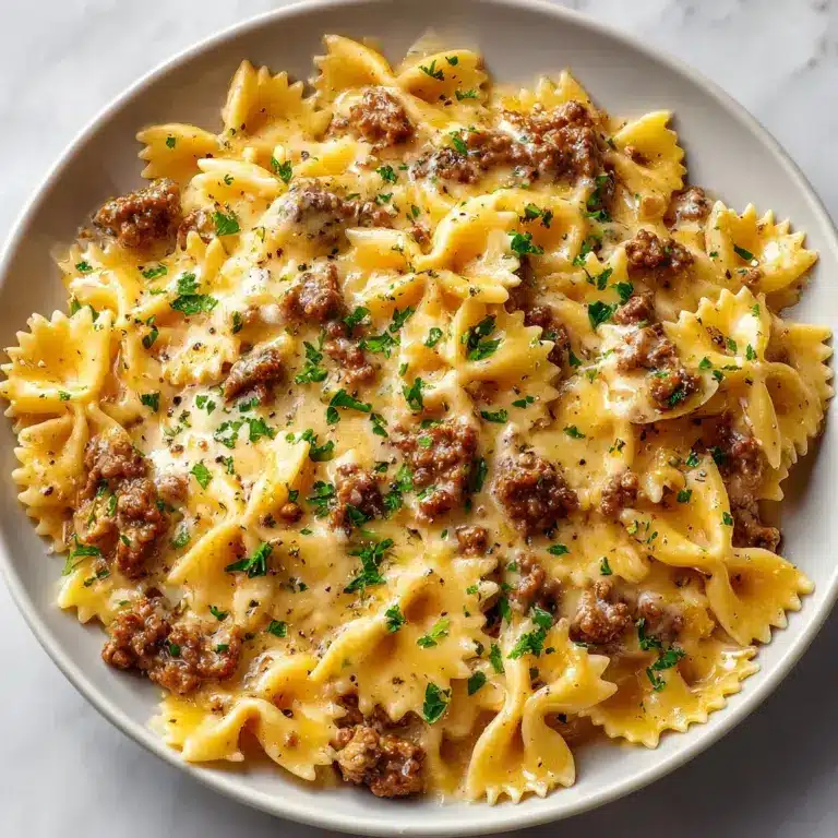 Cheesy Beef Bowtie Pasta with Garlic Butter Delights You! Recipe