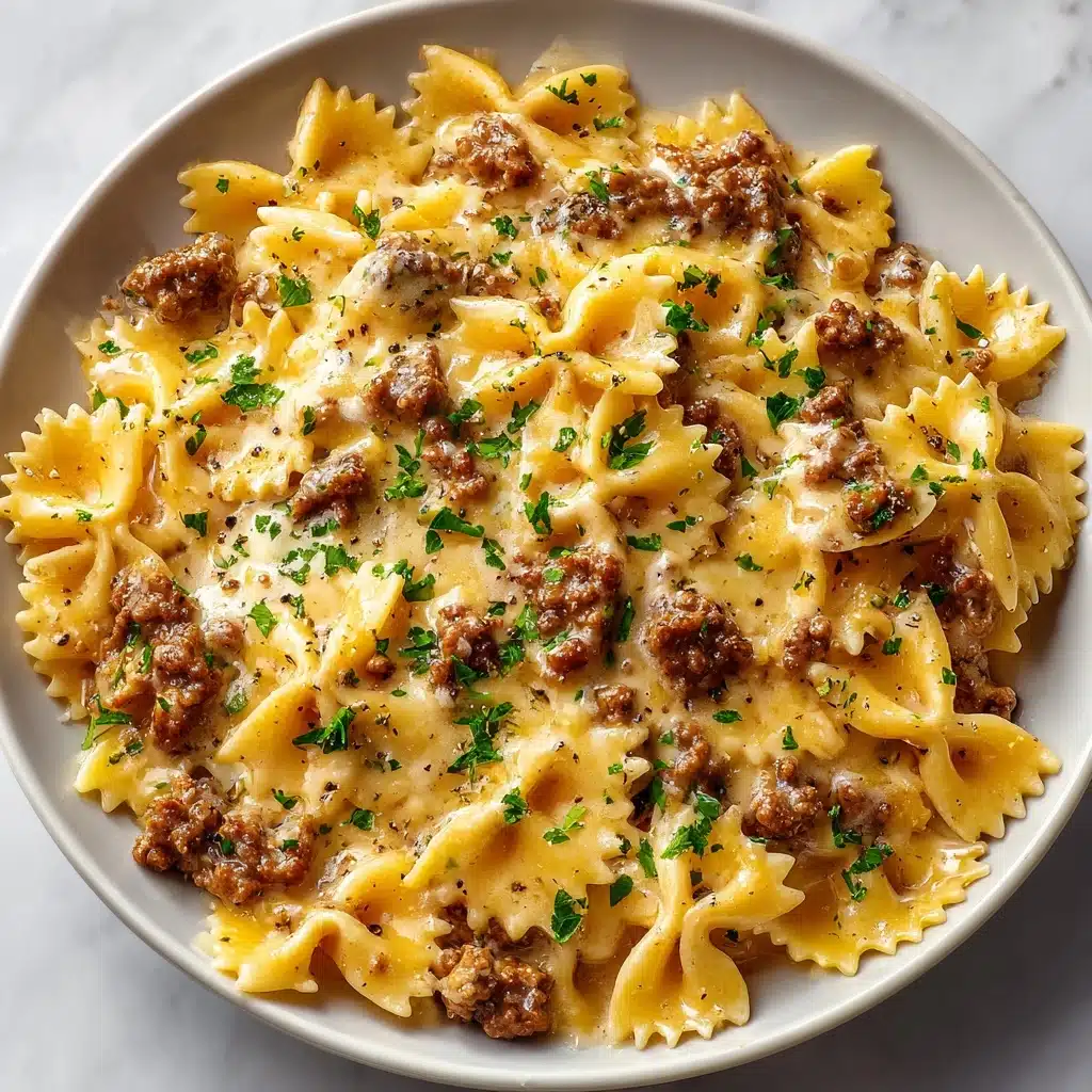 Cheesy Beef Bowtie Pasta with Garlic Butter Delights You! Recipe - Recipe Image
