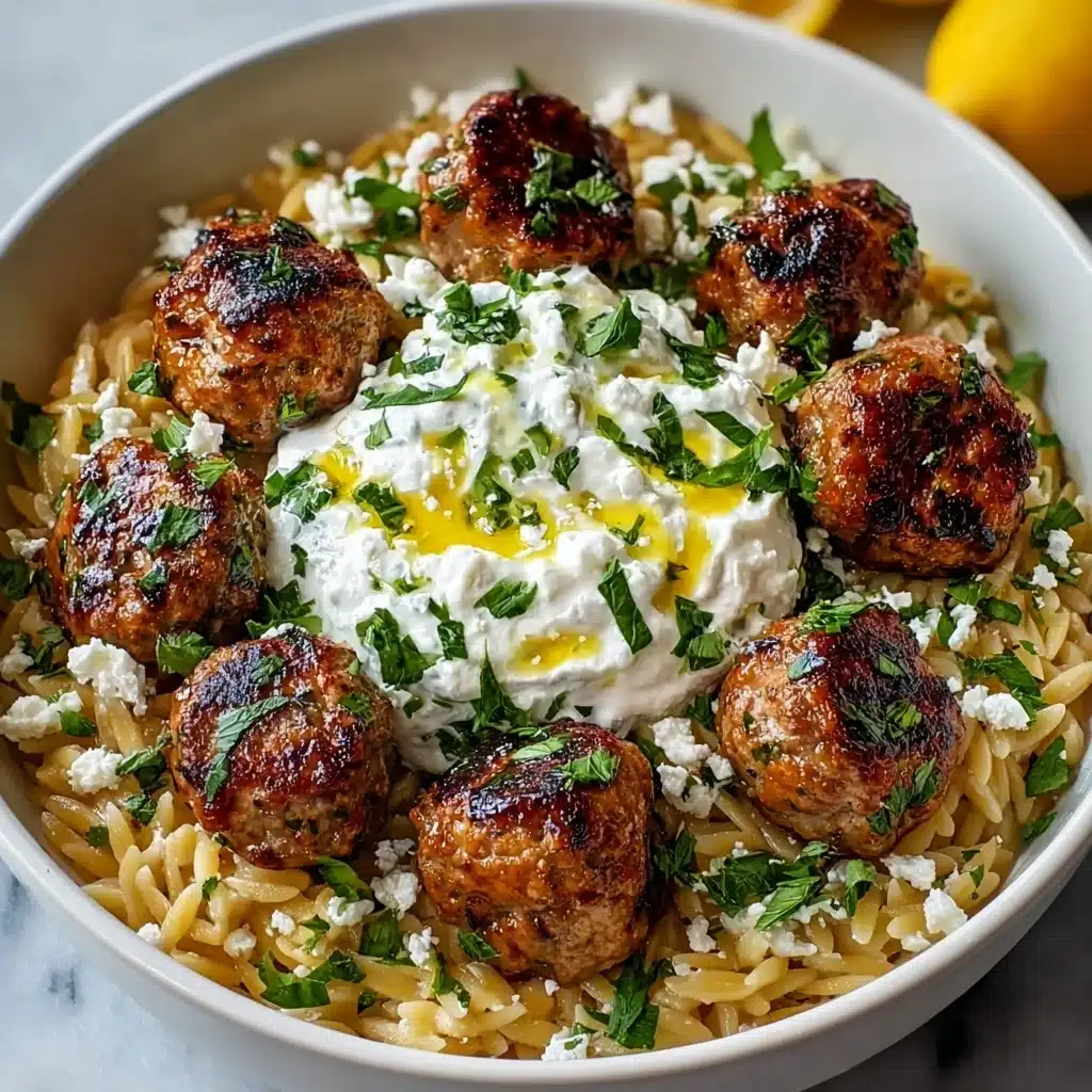Boulettes Grecques & Orzo Citronné avec Crème de Feta Recipe