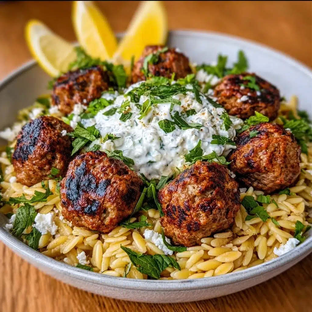 Boulettes Grecques & Orzo Citronné avec Crème de Feta Recipe - Recipe Image