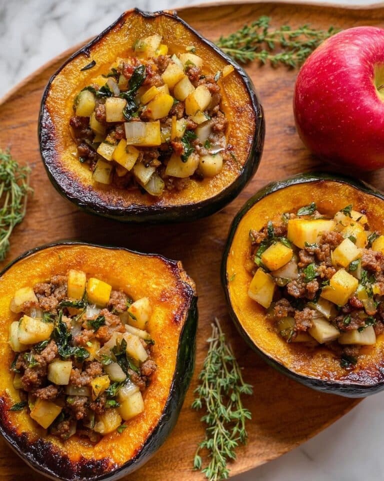 Maple Sausage Stuffed Acorn Squash with Apple and Spinach Recipe