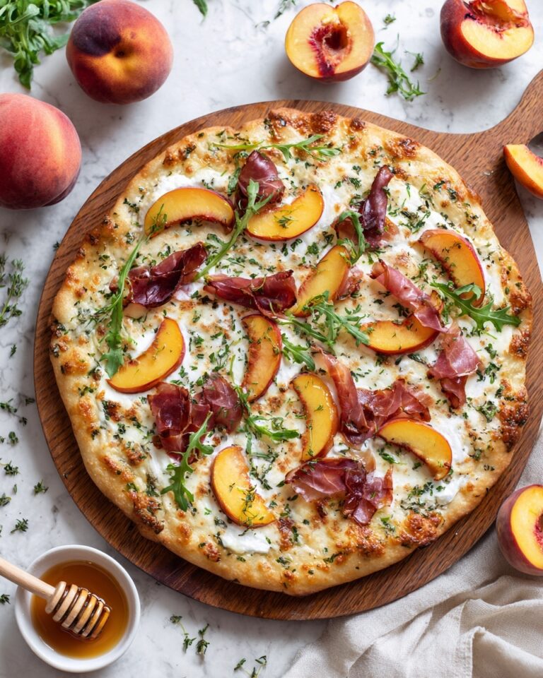 Peach Prosciutto Pizza with Ricotta, Arugula, and Honey Recipe