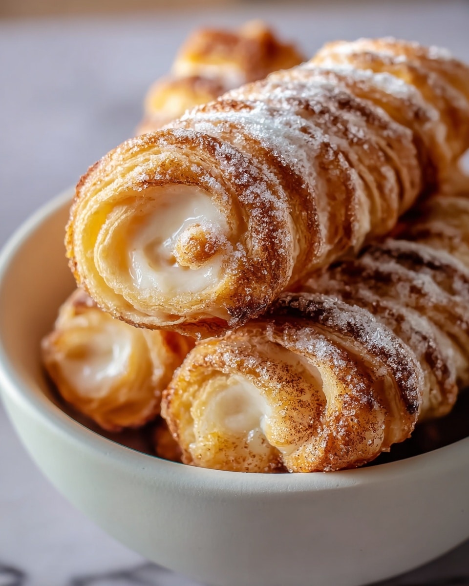 The image shows a close-up of five cinnamon roll pastries stacked neatly on a white plate. Each pastry is rolled into a spiral with layers of soft, light brown dough filled with cinnamon sugar. The rolls are coated with a thick, glossy white icing that drips slightly around the edges and is sprinkled with fine cinnamon powder and a light dusting of powdered sugar, adding texture and contrast. The background features a soft focus in a white marbled texture, emphasizing the warm golden and creamy tones of the pastries. photo taken with an iphone --ar 4:5 --v 7