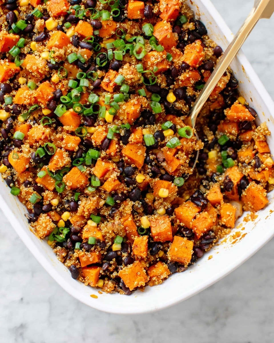 Three clear rectangular glass containers are arranged in a row on a white marbled surface, each filled with three main sections. On the left of each container, there is half a sliced avocado with a smooth, pale green color and texture. Next to the avocado, filling about one-third of the container, is a pile of fresh arugula leaves, bright and deep green with slightly jagged edges. The right side of each container holds a colorful quinoa salad, with small orange cubes of sweet potato mixed with black beans, corn kernels, quinoa grains, and chopped green onions, giving a combination of orange, black, yellow, white, and green colors with a slightly grainy texture. The overall look is fresh and healthy, with neat and evenly divided layers photo taken with an iphone --ar 4:5 --v 7