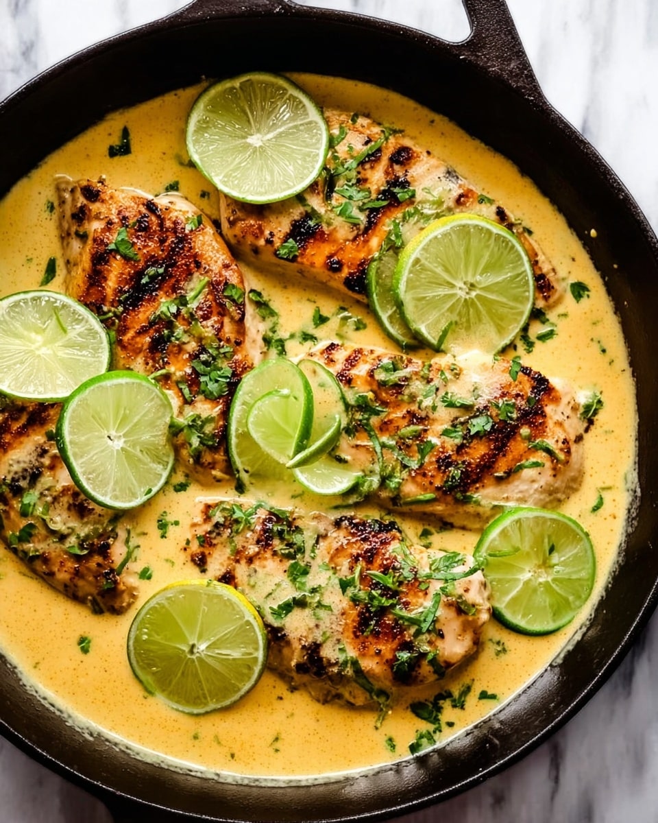 The image shows a wooden bowl filled with fresh spinach leaves as the bottom layer, topped with a layer of white rice placed mostly on one side. On top of the rice and spinach are slices of grilled chicken breast, light golden in color with a creamy sauce drizzled over them, garnished with chopped herbs and thin lime slices placed on the chicken. On one side of the bowl, several slices of ripe avocado add a vibrant green color. The bowl is resting on a white marbled surface with scattered lime halves, a bowl of pink salt, and a pan filled with creamy chicken and lime slices visible in the background. A gold fork and a blue and white cloth napkin are placed beside the bowl. Photo taken with an iphone --ar 4:5 --v 7