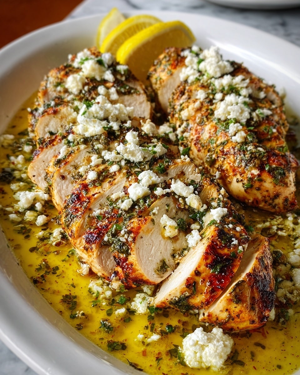 The dish shows five grilled chicken breasts arranged on a white oval plate with slightly raised edges; the chicken is golden brown with char marks and sprinkled with small pieces of white cheese and fresh green parsley leaves. There are three lemon wedges placed around the chicken on the plate, adding a bright yellow color. Two vintage silver utensils, a fork and spoon, rest on the top right side of the plate, slightly overlapping each other. The plate sits on a larger white oval charger on a white marbled surface, with a soft white textured cloth in the top right corner. The lighting is bright, highlighting the juicy texture and colors of the food. photo taken with an iphone --ar 4:5 --v 7
