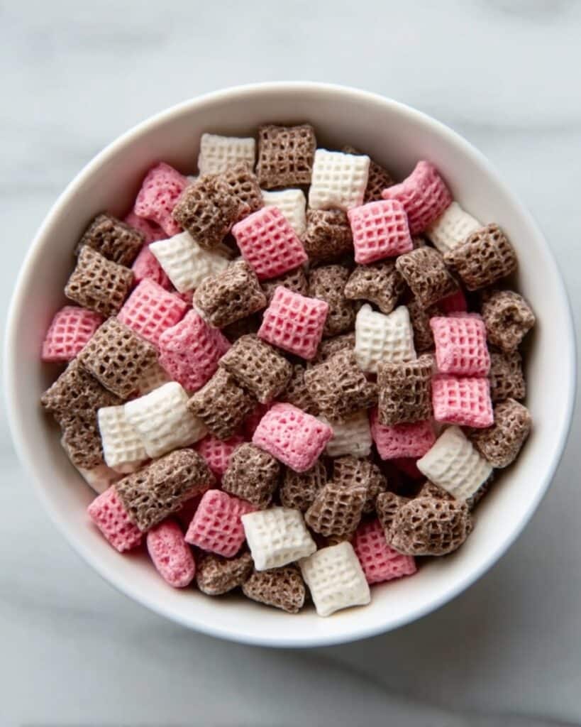 Sweet Easy Neapolitan Puppy Chow Snack Mix Recipe