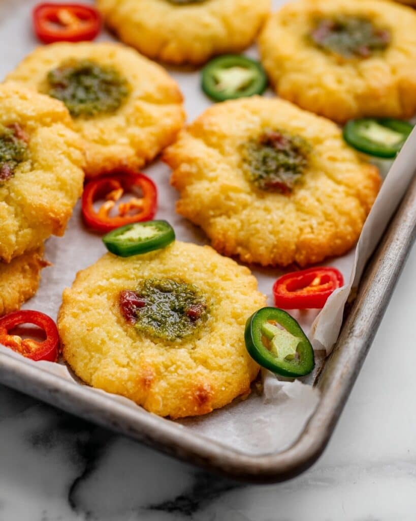 Cheesy Thumbprint Cookies with Red & Green Pepper Jelly Recipe