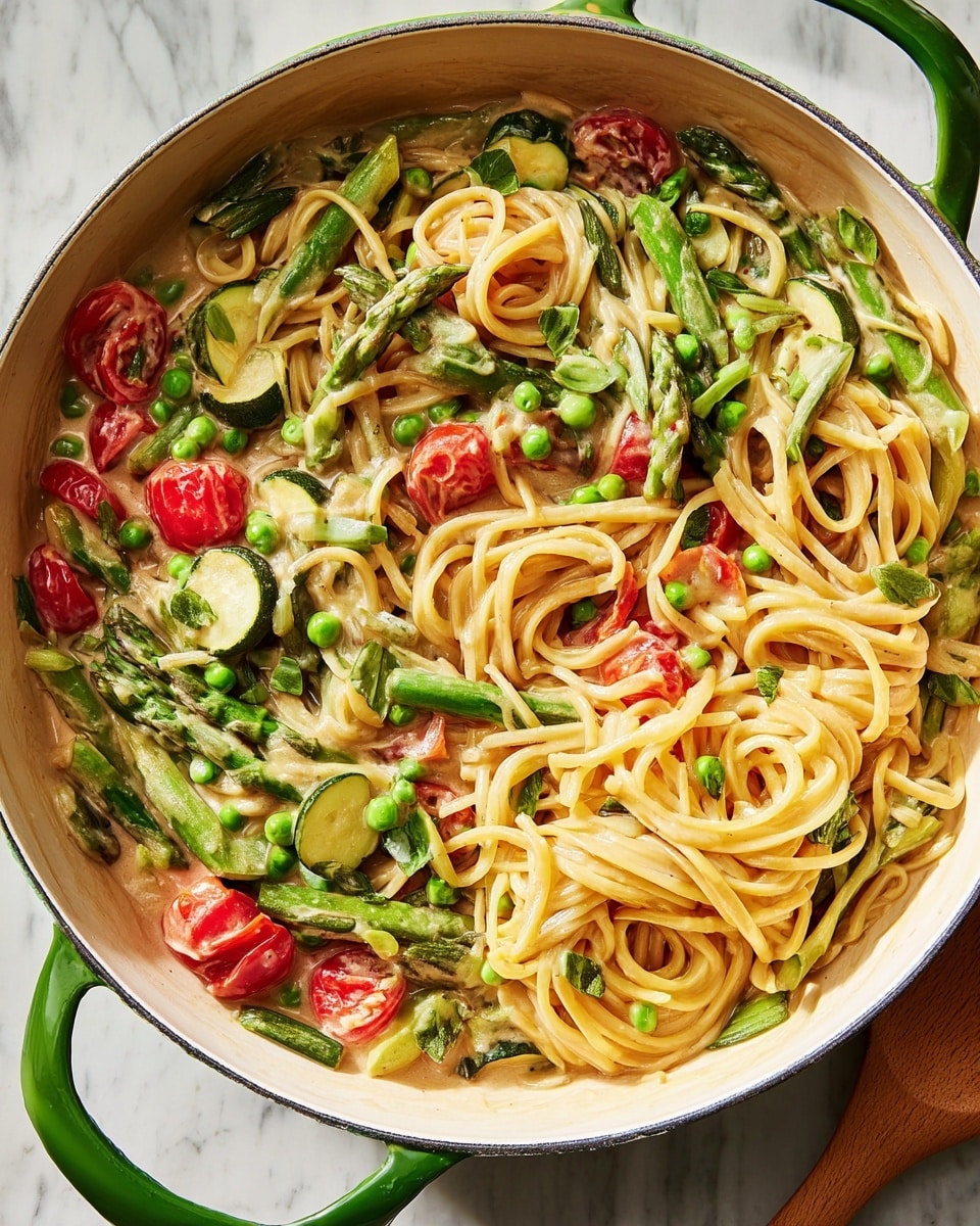 A close-up of a white pan filled with cooked yellow spaghetti noodles mixed with colorful vegetables including green zucchini, red cherry tomatoes, green beans, and small yellow bits, all lightly coated in oil. On top, a woman's hand is sprinkling a thick layer of finely shredded white cheese that falls softly over the noodles and vegetables, creating a fluffy white layer. The background shows a white marbled texture. photo taken with an iphone --ar 4:5 --v 7